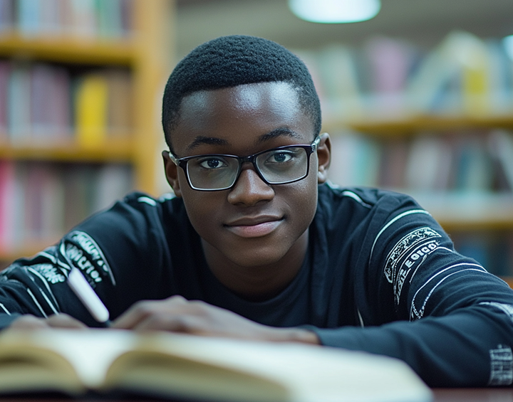 A young man studying